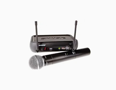 Sistema de microfone sem fio Shure PGX Digital com microfone e receptor.