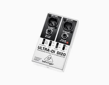 Direct Box Behringer Ultra-DI DI20 com duas entradas e saídas XLR e design compacto.