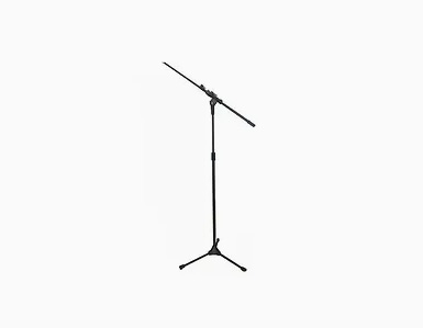 Pedestal para microfone com base tripé e haste ajustável.