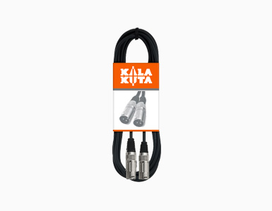 Cabo XLR com conectores machos e fêmeas, embalagem da marca Kala Kuta.