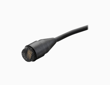Microfone de lapela DPA 4060 com cápsula pequena e cabo de conexão.