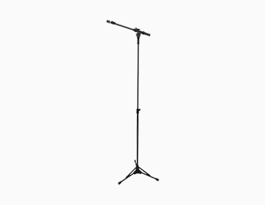 Pedestal RMV modelo girafa, ajuste de altura e braçadeira para fixação do microfone.