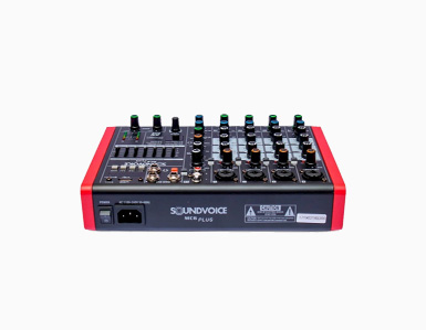 Mesa de som Soundvoice MC6EUX, compacta, com múltiplos canais e equalização.